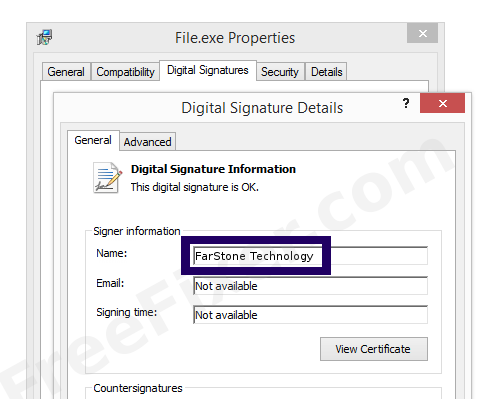 Screenshot of the FarStone Technology certificate